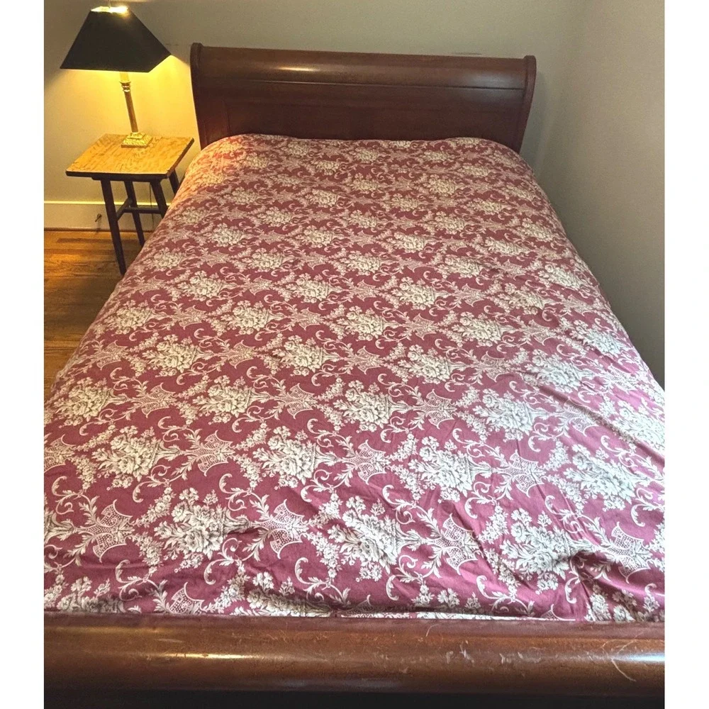 Ralph Lauren Vintage Queen Comforter Burgundy Floral Damask Polka Dot Cotton